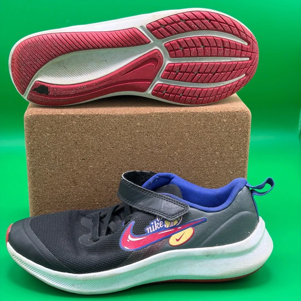 Nike Star Runner 3 SE Sneakers Kids 2.5Y Black Hook Loop Athletic Running Shoes